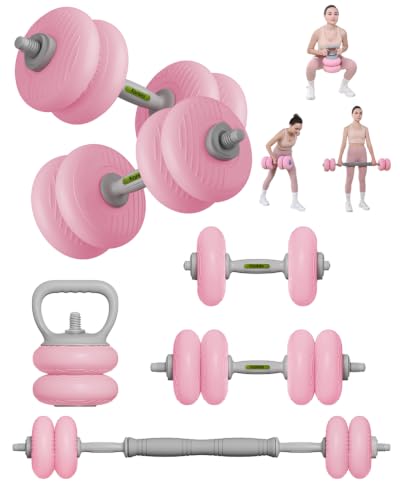 kisnbld Adjustable Dumbbell Set, 35/45/62LBS SoftShell Weight Set with Connector 4-IN-1 Dumbbell Set Used as to Barbell & Kettlebell for Home Gym, Fitness Exercise for Men Women Beginners - color: Pink-62 LB