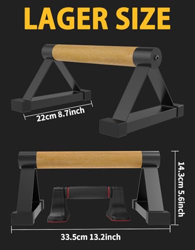 Wood Push Up Bar Set, 2PCS Non-Slip Handstand Bars, Parallettes Bars for Calisthenics and Push-Up Workouts, Solid Wood Grip with Metal Frame, Supports 550 LBS