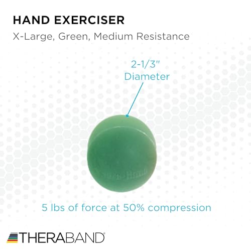 THERABAND Hand Exerciser Ball, X-Large Green, Medium Resistance for Grip Strengthening, Finger & Hand Therapy, Squeeze Ball for Rehab, Wrist & Forearm Exercise, Latex-Free, Textured Surface