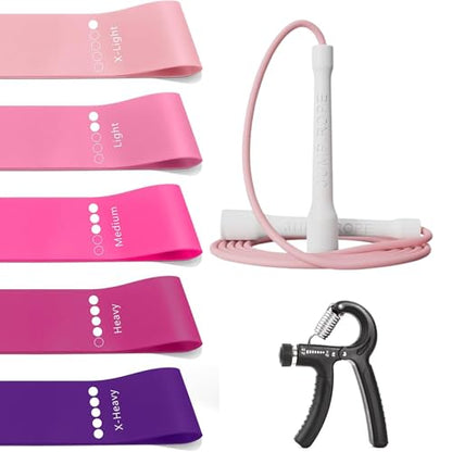 3-in-1 Fitness Power Pack - Resistance Bands Set 5 Pcs + Speed Jump Rope + Adjustable Hand Grip – Full Body Workout Combo for Cardio, Strength & Weight Loss at Home or Gym