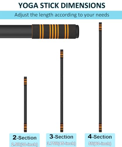 Queension 5ft Adjustable Yoga Stick Made of Sturdy Alloy Steel, Stretching & Mobility Stick with Non-Slip Foam-Sleeveds, Exercise Fitness Pole for Balance & Pilates