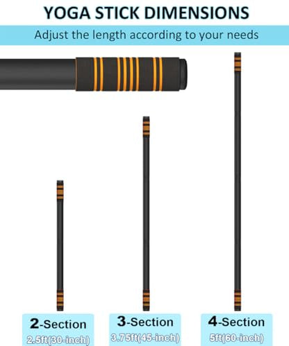 Queension 5ft Adjustable Yoga Stick Made of Sturdy Alloy Steel, Stretching & Mobility Stick with Non-Slip Foam-Sleeveds, Exercise Fitness Pole for Balance & Pilates