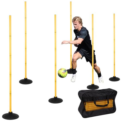 6 FT Agility Poles for Soccer, Basketball, Football, Equestrian, Pet Training, 4/6/8/10 Pack Detachable Soccer Poles w/Rubber Bases, Pole Bending Poles for Horses, Indoor/Outdoor Use - style: 6 Pack