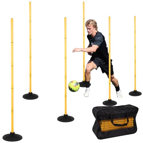 6 FT Agility Poles for Soccer, Basketball, Football, Equestrian, Pet Training, 4/6/8/10 Pack Detachable Soccer Poles w/Rubber Bases, Pole Bending Poles for Horses, Indoor/Outdoor Use - style: 6 Pack