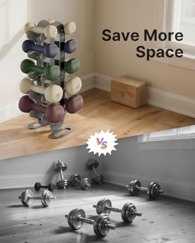 YOTTOY Compact Dumbbell Rack Stand – Space-Saving Weight Rack for Home Gym, Sturdy Holder for Dumbbells, Small Storage (Dumbbells Not Included) (Gary, 3-Tier)