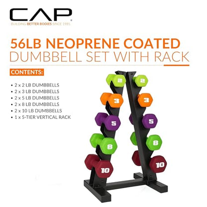 CAP Barbell Neoprene Dumbbell Weights Pairs & Sets | Color Series - style: 56 lb Set