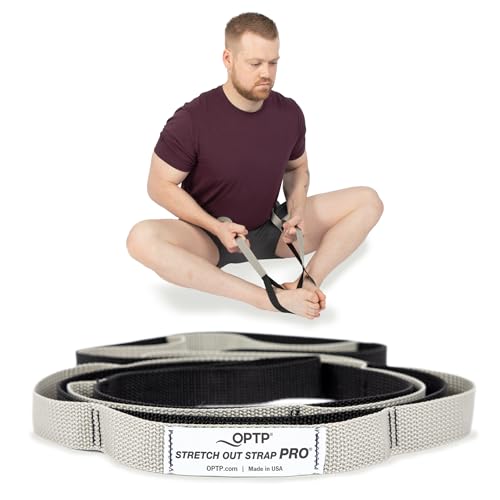 OPTP Stretch Out Strap Pro with Stretching Exercise Book, 11 Loop Stretching Strap for Yoga and Pilates, Physical Therapy Strap for Leg and Knee Recovery. Made in the USA