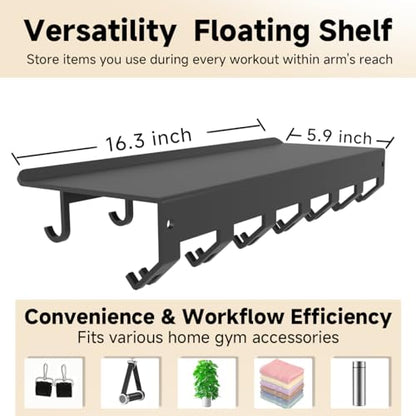 Dafftos Floating Shelf Compatible with Tonal Accessories Home Gym Storage Rack Wall Mount Resistance Band Organizer Workout Metal Holder Hook T-Bracket Lock Adapters Hanger Equipment Fitness