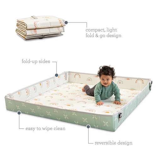 Infantino Foldable Soft Foam Play Mat, Reversible 57x57” Baby Mat for Floor Time, Lightweight, Portable & Easy to Store, Water Resistant, Wipeable, Rainbows - style: Rainbows