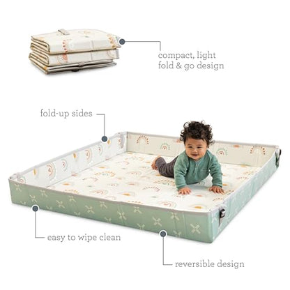 Infantino Foldable Soft Foam Play Mat, Reversible 57x57” Baby Mat for Floor Time, Lightweight, Portable & Easy to Store, Water Resistant, Wipeable, Rainbows - style: Rainbows