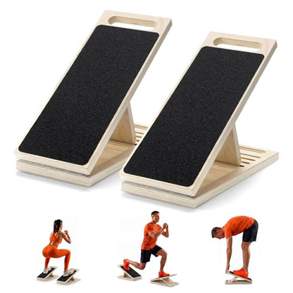 2 Pcs Slant Board for Calf Stretching Adjustable Portable Wooden Incline Board 300 Lbs Capacity Non Slip Calf Stretch Wedge for Leg Knees Heel Ankle Home Gym Yoga