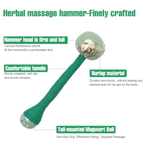 2PCS Long Size Lymphatic Drainage Hammer, Manual Body Massage Hammer, Anti Slip Longer Handheld Herbal Massage Hammer with Two Ends for Back Pain Relief (Light Green) - color: Light Green+light Green