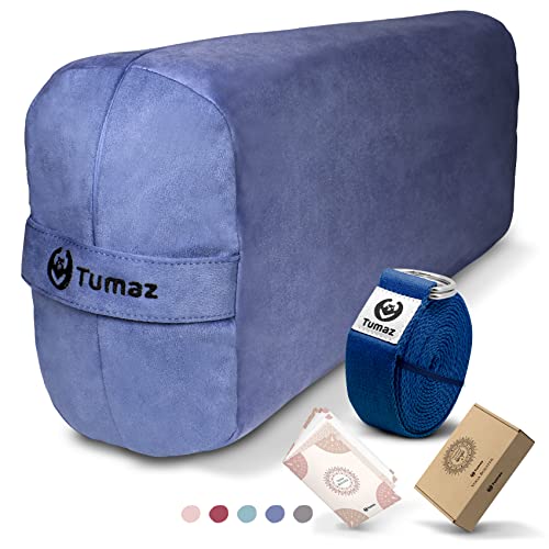 Tumaz Yoga Bolster and Block Bundle: Restorative Pillow with Strap & Non-Slip Cork/EVA Blocks Set, Machine Washable, Includes E-Book