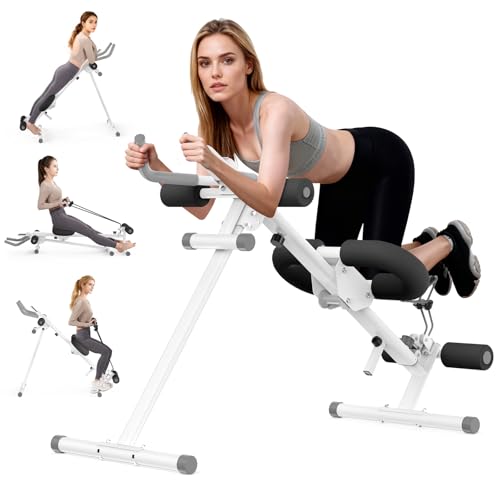 Foldable Ab Machine, 5-in-1 Adjustable Ab Trainer for Home Gym, Full-Body Core Workout Equipment with 10 Length Levels, LED Display & Silent Rollers, Sit-Up & Rowing Machine