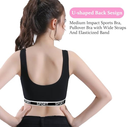 Girls Sports Bras Cotton Training Underwear with Removable Pads Teenage Crop Vest for 8-15 Years
