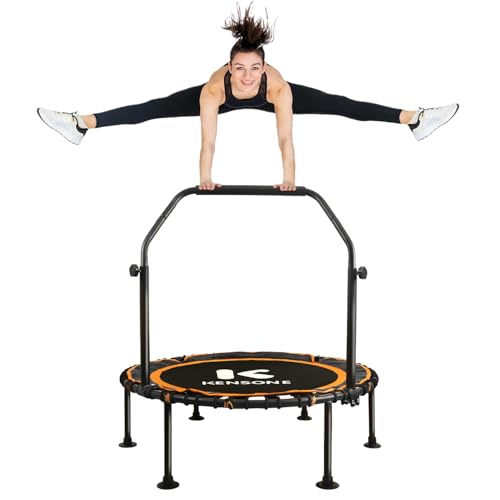 40/48" Foldable Rebounder Trampoline for Adults with Bungee, 450/550 LBS Quiet Indoor Mini Trampoline for Adults Fitness, Gym Workout, Home Exercise - color: Orange, size: 40" U-Bar