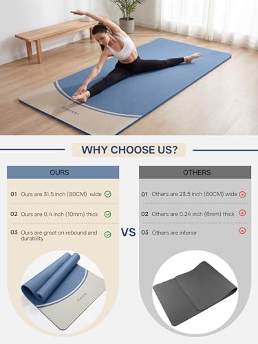 EaseUp Extra Thick Yoga Mat -2/5 inch (10MM), 72.8x31.5" Extra Long-Wide, Professional TPE Non-slip yoga mats for Yoga,Exercise, Workout,Pilates and Fitness, with strap