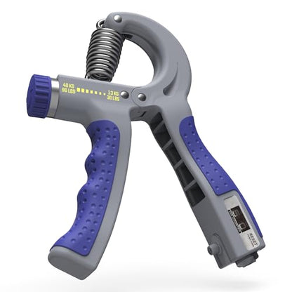 EQYP Hand Grip Strengthener Set Adjustable Resistance – Forearm & Finger Exerciser Kit, Light Medium Heavy, Includes Counter Grip & Donut Squeeze Balls for Strength Training & Home Use - color: Grey (With Counter)
