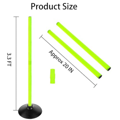 Fluorescent Green Soccer Agility Poles Set Detachable Sports Trainning Speed Pole Slalom Poles with Rubber Base Sport Traning Equipment - color: 3.3 FT, style: Pack of 6