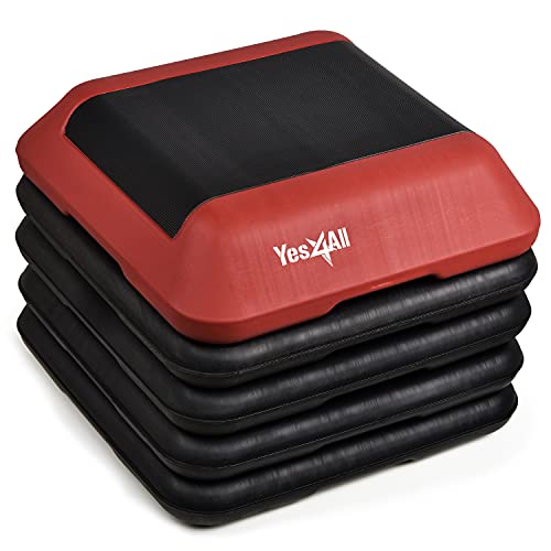 Yes4All High Arobic Step Platform & Stackable Risers - Adjustable 4"/6"/8"/10"/12" Height - Choose Full Step Platform Set or 2-Pack Stackable Risers, Customize for Cardio & Aerobic Exercise - color: C. Red/Black