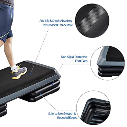 Topeakmart Aerobic Exercise Workout Step Platform, 43in Fitness Stepper Health Club Size w/Risers Adjust 4-6-8in & Heavy Club Size & 550pounds Load-bearing for Home Gym Workout & Training