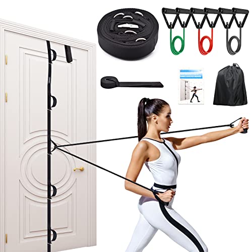 Brebebe Door Anchor Strap for Resistance Bands Exercises, Multi Point Anchor Gym Attachment for Home Fitness, Portable Door Band Resistance Workout Equipment, Easy to Install, Punch-Free, Nail-Free - style: 7 pc set (Anchor + 100 LBS Bands Set)