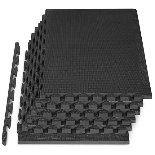 ProsourceFit Weaved Pattern Extra Thick Exercise Puzzle Mat 1-inch, EVA Foam Interlocking Tiles for Protective, Cushioned Flooring for Home and Gym Equipment; Black, 24 SQ FT, 6 Tiles