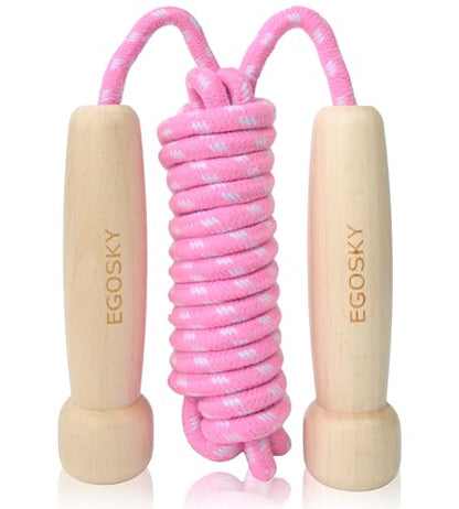 Jump Rope for Women Men Kids, EGOSKY Adjustable Wooden Handle Skipping Rope for Adult Boys Girls Fitness Exercise Outdoor Activity