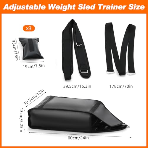 Weight Sled Trainer Adjustable, Upgrade Sandbag Resistance Workout Push Sled Trainer with 3 Weight Sandbags for Sprinter Speed Training Running Indoor Outdoor