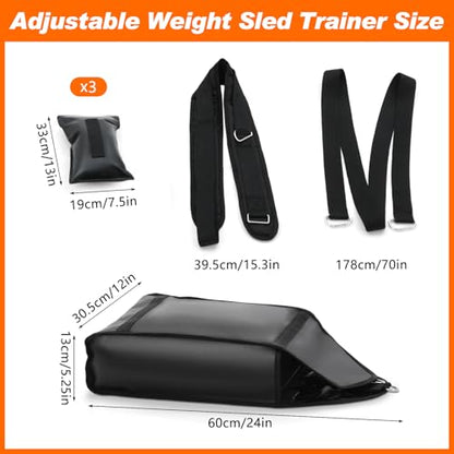 Weight Sled Trainer Adjustable, Upgrade Sandbag Resistance Workout Push Sled Trainer with 3 Weight Sandbags for Sprinter Speed Training Running Indoor Outdoor