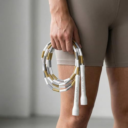 Pro-Grade Beaded Jump Rope for Beginners - color: White/Silver/Gold