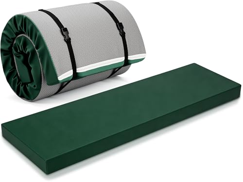 Lyrow 3 Inch 72"x 24" Thick Foldable Yoga Mat with Carry Strap, Non-slip Portable Foam Gym Mat for Yoga, Pilates and Stretching - color: Dark Green