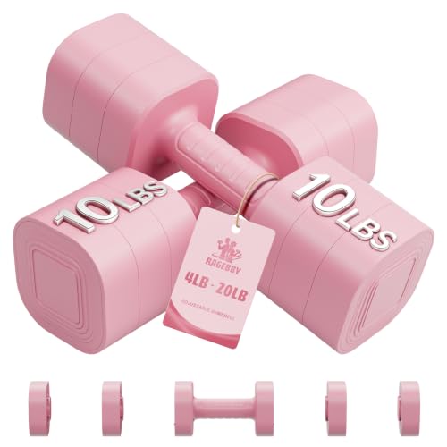 Ragebby Adjustable Dumbbell Set of 2, Weights for Men and Women at Home - color: PINK, style: 20LB(10LB Pair)
