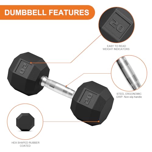 Rubber Coated Hex Dumbbell Weight Set, Multiple Sizes Exercise & Fitness Dumbbells,100LB Set,110LB Set,200LB,350LB,450LB,550LB, 35-50Lbs Pairs for Muscle Toning, Strength Building & Full Body Workout