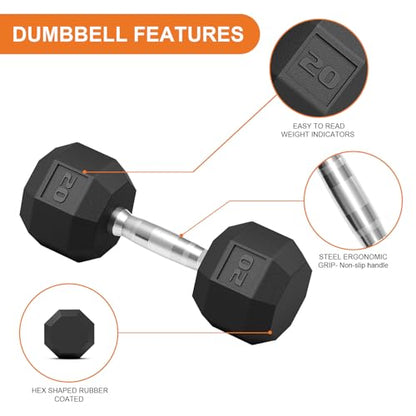 Rubber Coated Hex Dumbbell Weight Set, Multiple Sizes Exercise & Fitness Dumbbells,100LB Set,110LB Set,200LB,350LB,450LB,550LB, 35-50Lbs Pairs for Muscle Toning, Strength Building & Full Body Workout
