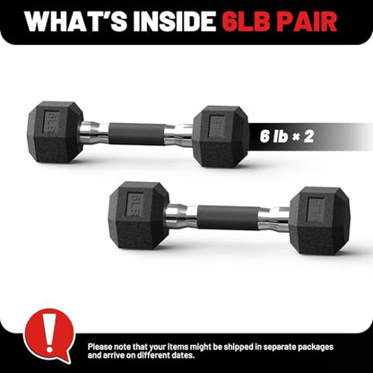 PAPABABE Hex Dumbbell Set with Rubber Grip 2.5-125lb, Odorless Rubber Coated Weight Fixed Dumbbells Set of 2/Single, Weights for Women at Home, Hand Weights for Home Gym & Strength Training,Pesas Para Ejercicios - size: 6 lb, Pair, style: Rubber Grip