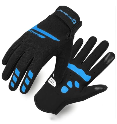 WESTWOOD FOX Cycling Gloves for Men Women, Full Finger, Anti-Slip Touchscreen Breathable Mountain Bike Gloves for MTB Riding, BMX, ATV,Road Racing,Bicycle.Climbing and Outdoor Sports - color: Blue, size: Small