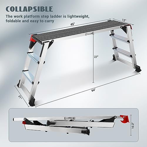 Work Platform Two Step Ladder Aluminum Platform 45"×12"×27" Non-Slip - size: Two Step-45"×12"×27"