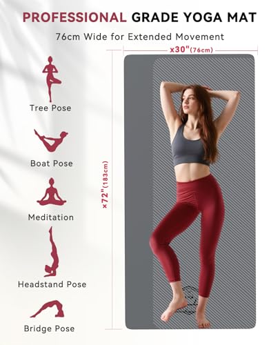 HAPBEAR Large Yoga Mat 72"x30" - 5mm Thick PU Top & Rubber Bottom - Non-Slip Wide Exercise Mat with Dual Layers - High Shock Absorption for Professional Yogis & Home Workouts - Bonus Oxford Bag Included
