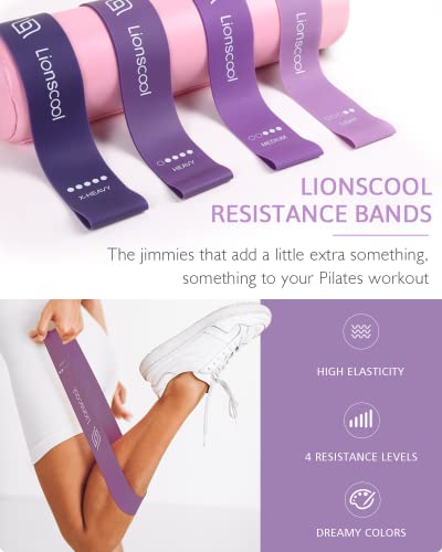 Pilates Ring Set – 14" Anti-Deformation Magic Circle with Padded Handles, Mini Ball, Resistance Bands, Guide & Bag - color: Purple
