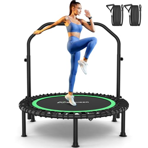 Bungee Rebounder Trampoline, ANCHEER 40" Foldable Fitness Trampoline with Resistance Ropes&Upgraded Bungees, 4 Level Adjustable Handlebar, 450LBS Capacity, Safe for Home/Cardio,Indoor/Outdoor