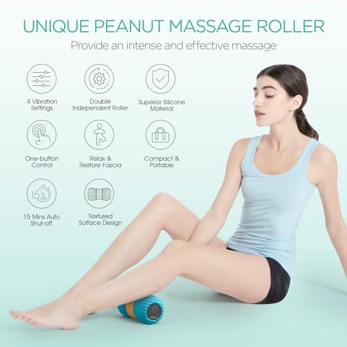 Vibrating Peanut Massage Ball Roller, Electric Double Lacrosse Massage Ball with 4 Intensities for Muscle Pain Relief, Rechargeable Deep Tissue Massage, Yoga Sports Fitness MB300 (Blue) - color: Blue