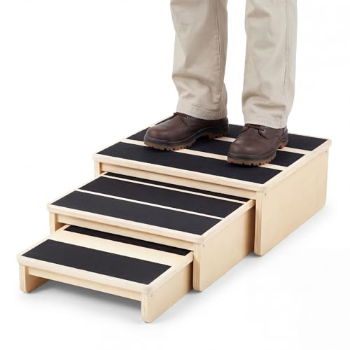 Exercise Step Platform for Balance & Strength Training, Wooden Nesting Exercise Steps 330 Lb. with Non-slip Surface, Progressive Height Training for Home Fitness