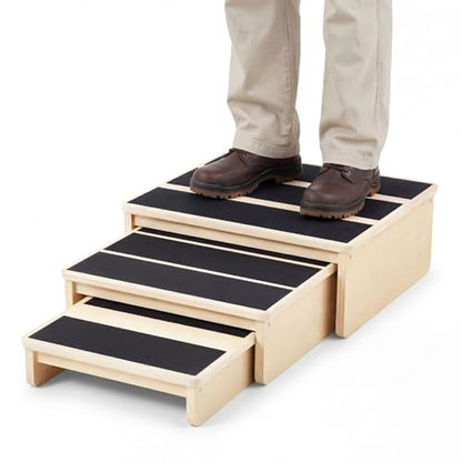 Exercise Step Platform for Balance & Strength Training, Wooden Nesting Exercise Steps 330 Lb. with Non-slip Surface, Progressive Height Training for Home Fitness