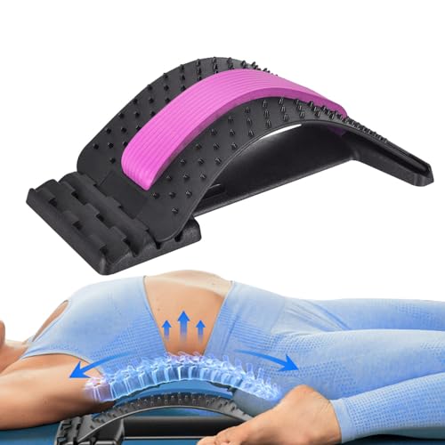 Back Stretcher for Lower Back Pain Relief, 4 Level Adjustable Lumbar Cracker Board Massager, Stretching Device for Scoliosis, Sciatica (Pink) - color: Pink