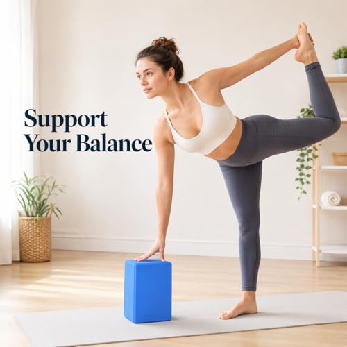 High Density EVA Foam Yoga Block Support and Stability for Stretching, Workout, Pilates at Home and Gym - color: Blue