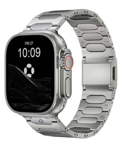 Grade 5 Titanium Watch Band for Apple Watch Ultra 3/2/1 49mm & Series 11/10 46mm - 22mm Wide-Body Apple Watch Ultra Band with Scratch Resistant DLC Coating for men - QT-X009 Luxury Series - color: Titanium