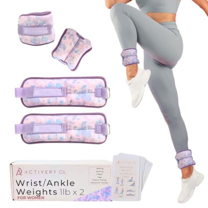 Wrist & Ankle Weights for Women, Ideal for Fitness Workout, Gym, Pilates, Dance, or Yoga, Includes Exercise Guide & Mesh Travel Bag, 1 Pair, 1 Lb Each, Pink Zebra Print