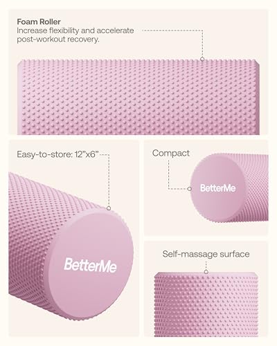 BetterMe Foam Roller for Muscle Recovery – High Density Exercise Roller for Back &Legs – Deep Tissue Massage Roller for Tension, Relief & Stretching (Raspberry Pink)