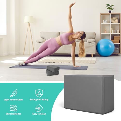 Yoga Blocks 4 Pack - EVA Foam Blocks for Pilates Workout, Stretching, Meditation - Yoga Block for Flexibility, Balance, Spine Strength, Non-slip and Lightweight Exercise Blocks